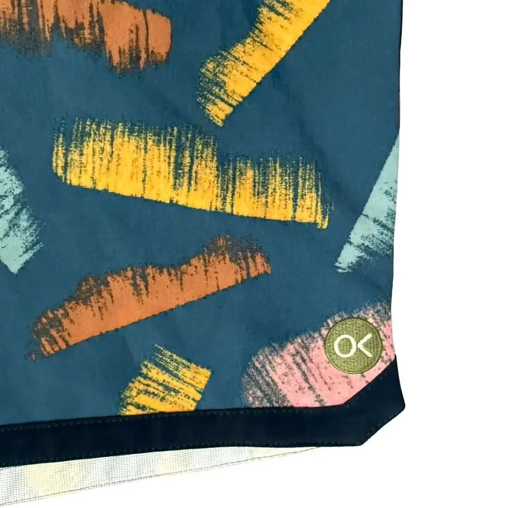 Outerknown Blue Pink Yellow Orange Brush Strokes Men's Swim Shorts Trunks sz 34